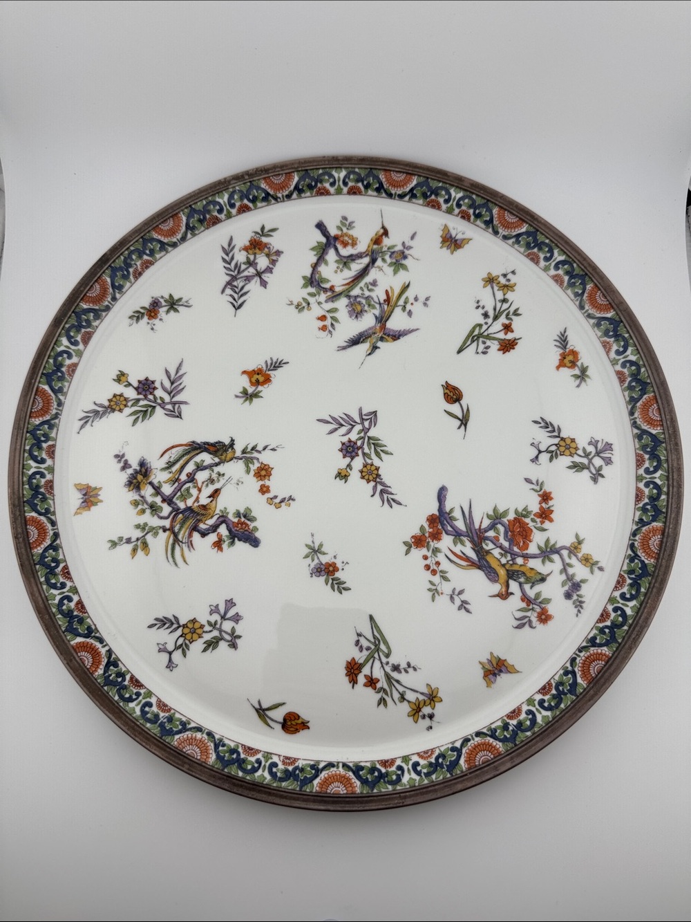 Raynaud & Co Limoges France Sterling Silver Rim Porcelain Charger Platter 12.5"